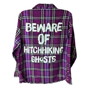 Cakeworthy Disney Haunted Mansion Hitchhiking Ghosts Flannel Shirt Purple M